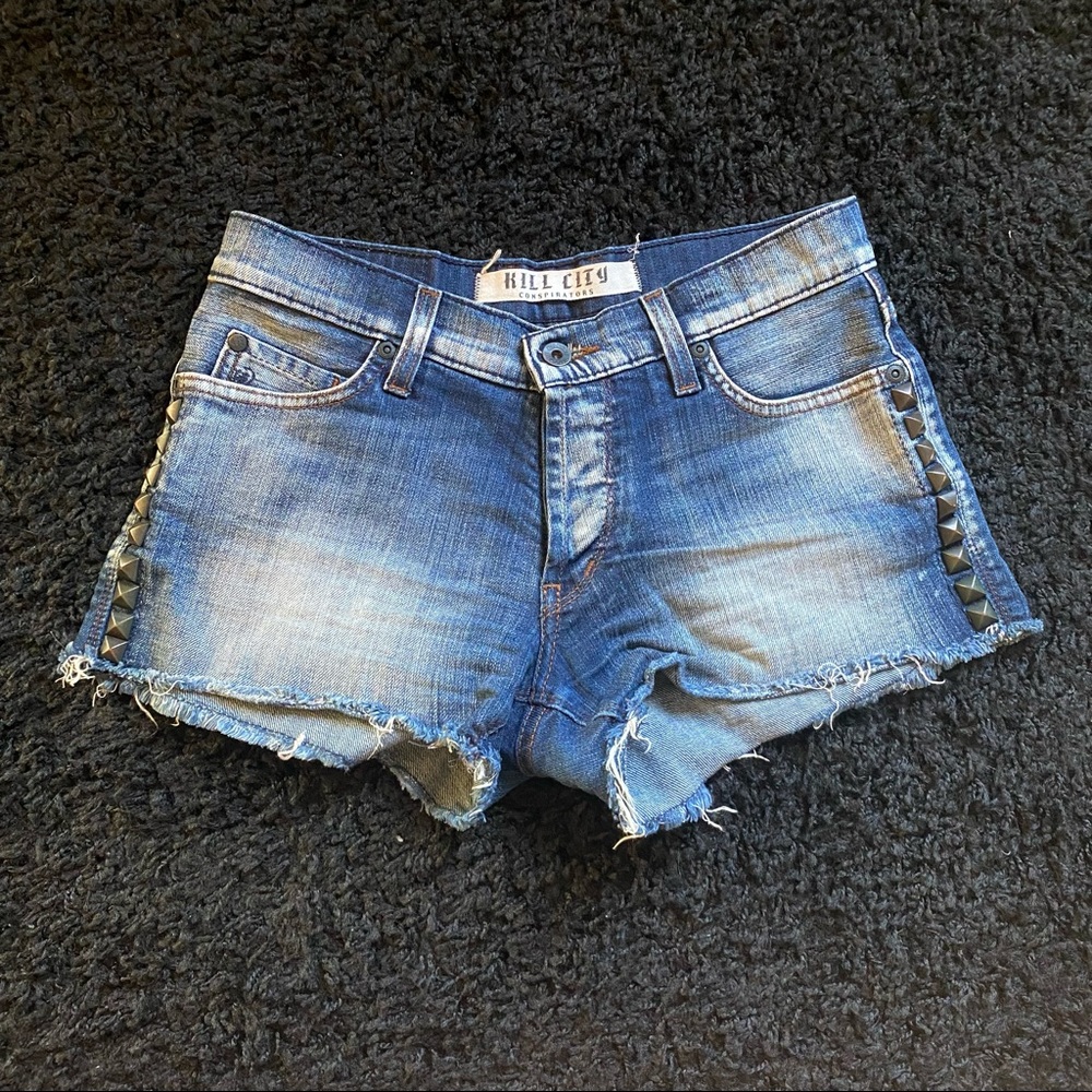 Kill City Studded Denim Frayed Shorts